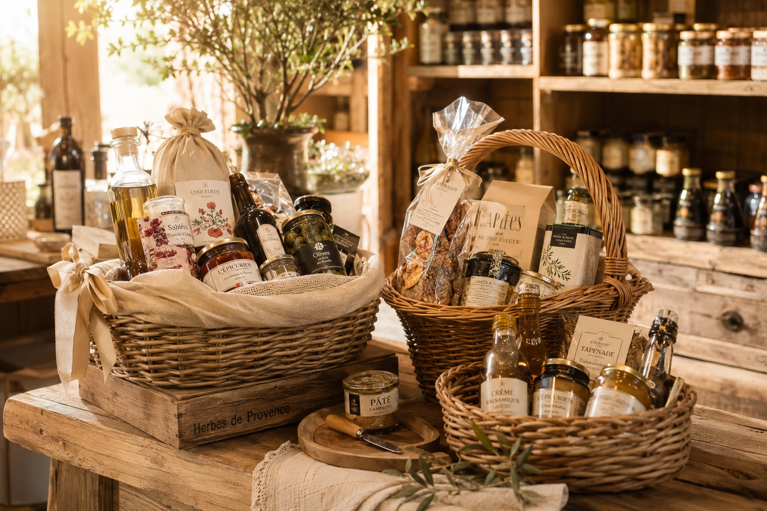 Ambiance boutique avec idées cadeaux et épicerie fine